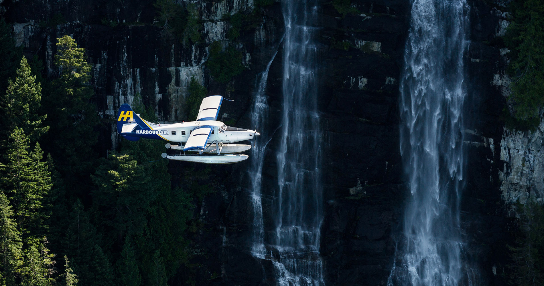 harbourair floatplane and waterfall